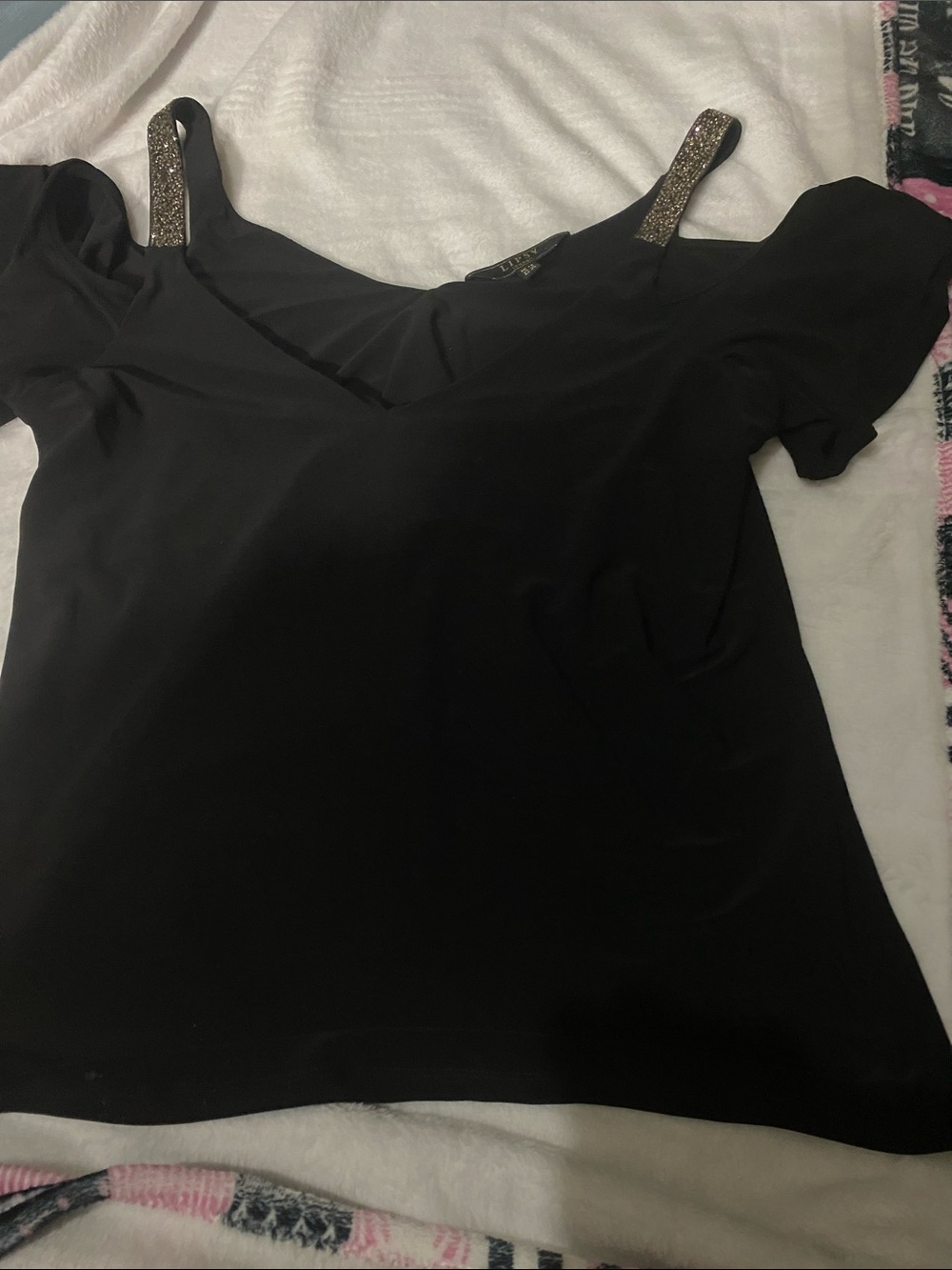 Lipsy Black Off-Shoulder Tank with Embellished Straps